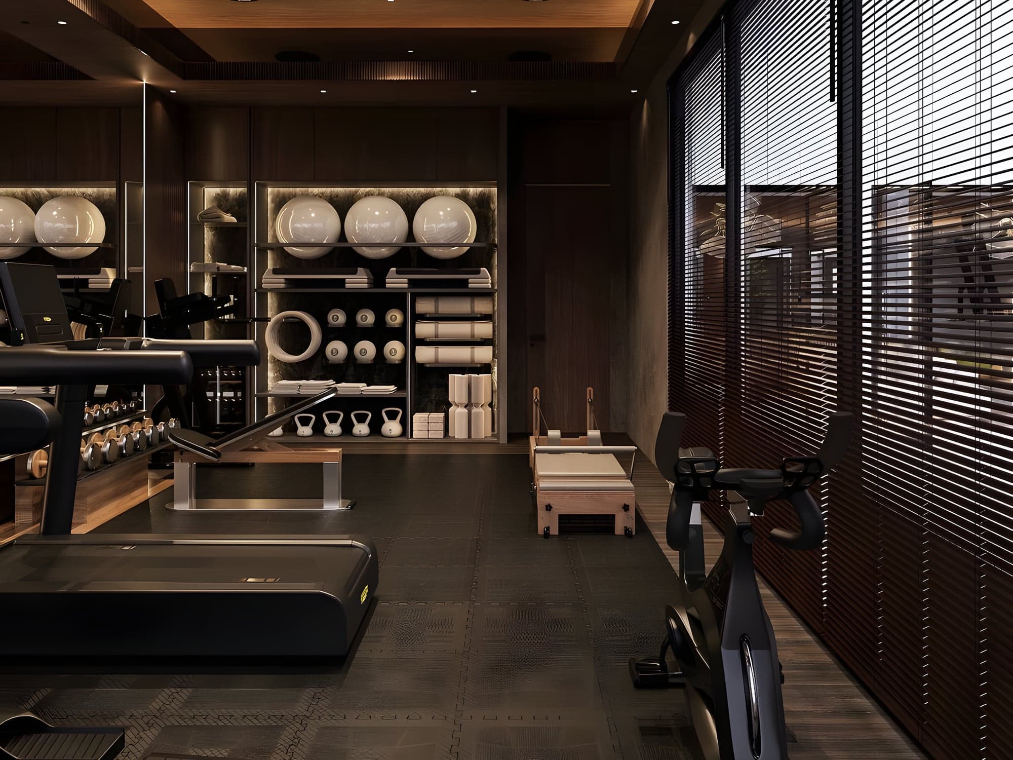 Визуализация: домашний спортзал с видом на сад — Banyan Tree Residences
